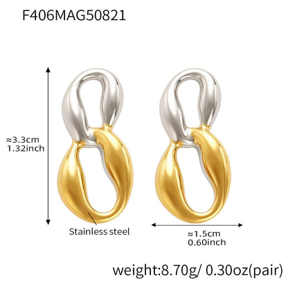 316L Stainless Steel 18K Gold Plated Geometric Two-Tone Figure Eight Earrings - Image 1