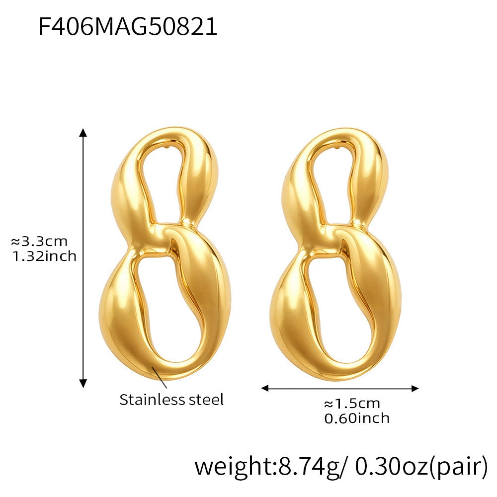 316L Stainless Steel 18K Gold Plated Geometric Two-Tone Figure Eight Earrings - Image 2