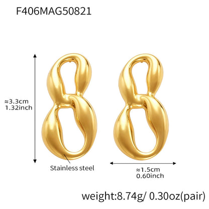 316L Stainless Steel 18K Gold Plated Geometric Two-Tone Figure Eight Earrings - Image 2