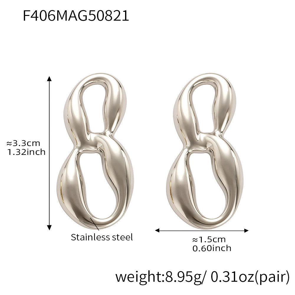 316L Stainless Steel 18K Gold Plated Geometric Two-Tone Figure Eight Earrings - Image 3