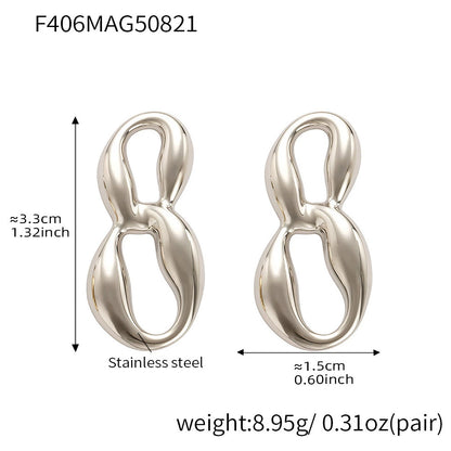 316L Stainless Steel 18K Gold Plated Geometric Two-Tone Figure Eight Earrings - Image 3