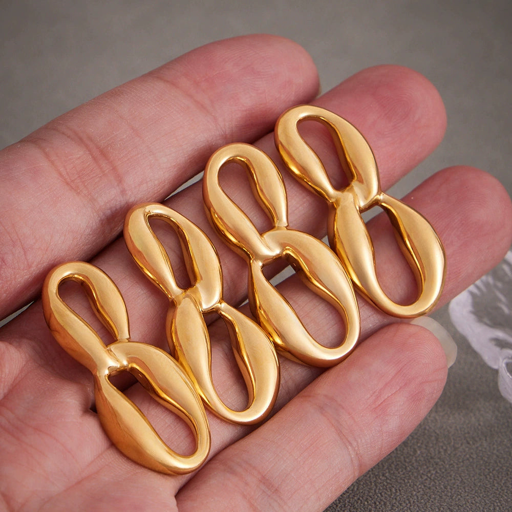 316L Stainless Steel 18K Gold Plated Geometric Two-Tone Figure Eight Earrings - Image 5