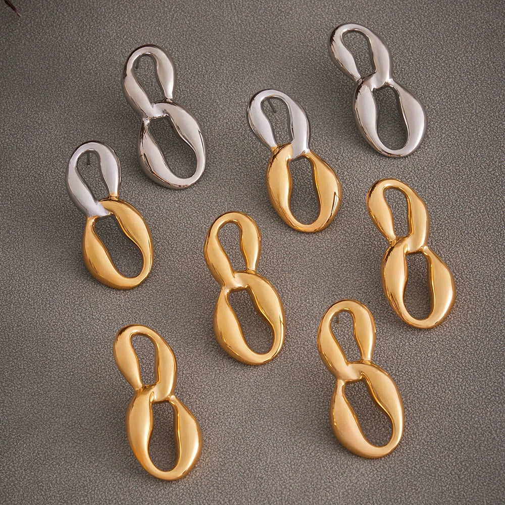 316L Stainless Steel 18K Gold Plated Geometric Two-Tone Figure Eight Earrings - Image 6