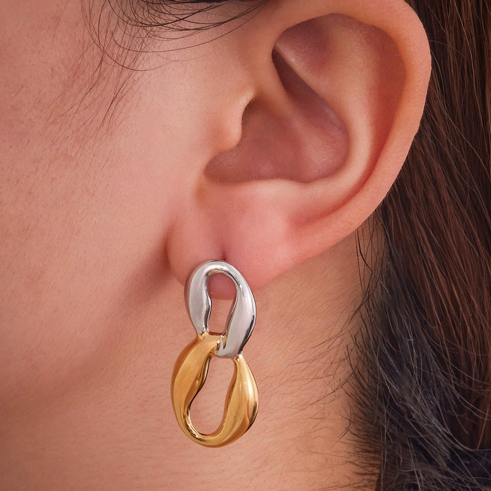 316L Stainless Steel 18K Gold Plated Geometric Two-Tone Figure Eight Earrings - Image 7