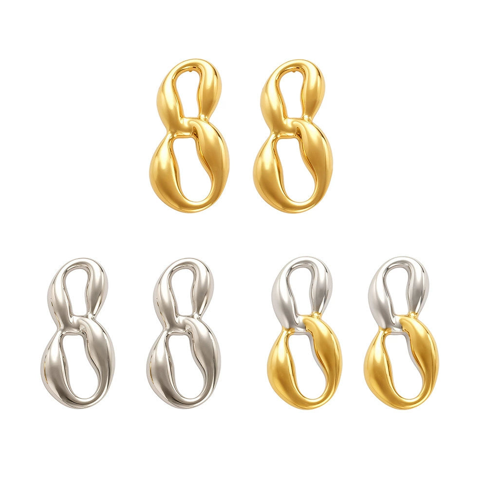 316L Stainless Steel 18K Gold Plated Geometric Two-Tone Figure Eight Earrings - Image 8