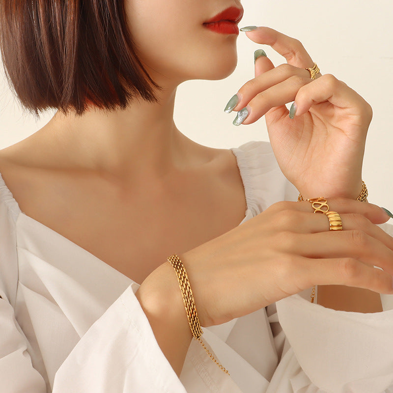 316L Stainless Steel 18K Gold Plated Geometric Watchband Bracelet - Image 3