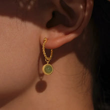 316L Stainless Steel 18K Gold Plated Green Agate Rope Hoop Earrings - Image 2