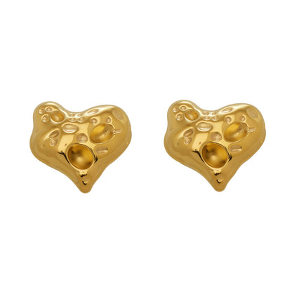 316L Stainless Steel 18K Gold Plated Hammered Heart Stud Earrings - Image 1