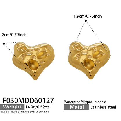 316L Stainless Steel 18K Gold Plated Hammered Heart Stud Earrings - Image 4
