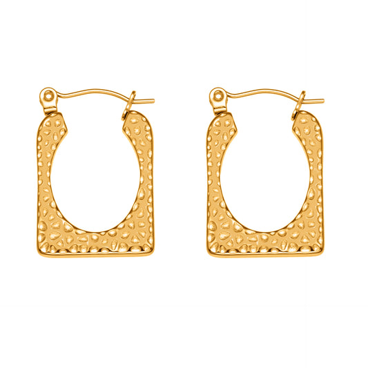 316L Stainless Steel 18K Gold Plated Hammered Irregular Drop Earrings - Image 10