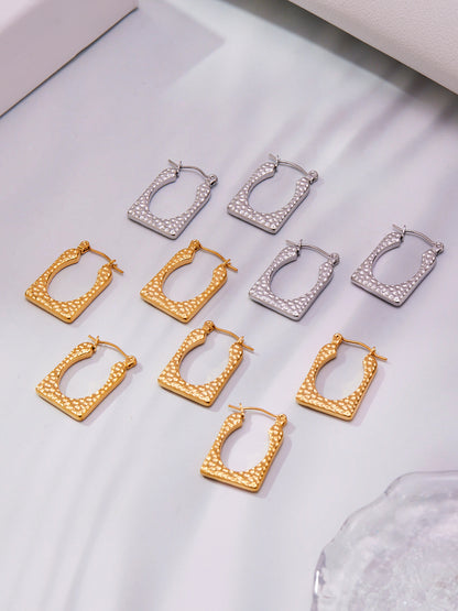 316L Stainless Steel 18K Gold Plated Hammered Irregular Drop Earrings - Image 2