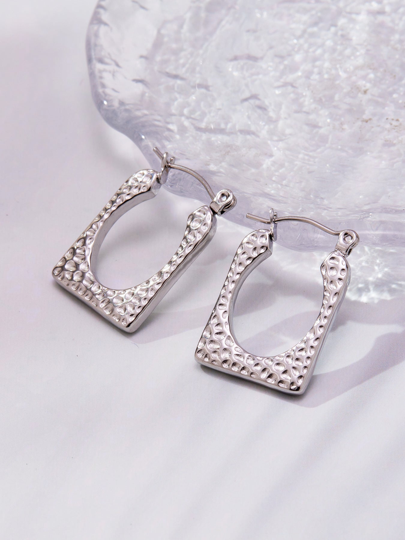 316L Stainless Steel 18K Gold Plated Hammered Irregular Drop Earrings - Image 3