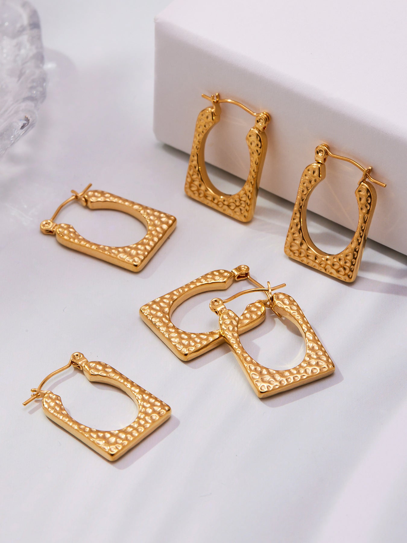 316L Stainless Steel 18K Gold Plated Hammered Irregular Drop Earrings - Image 5