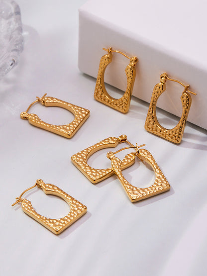 316L Stainless Steel 18K Gold Plated Hammered Irregular Drop Earrings - Image 5