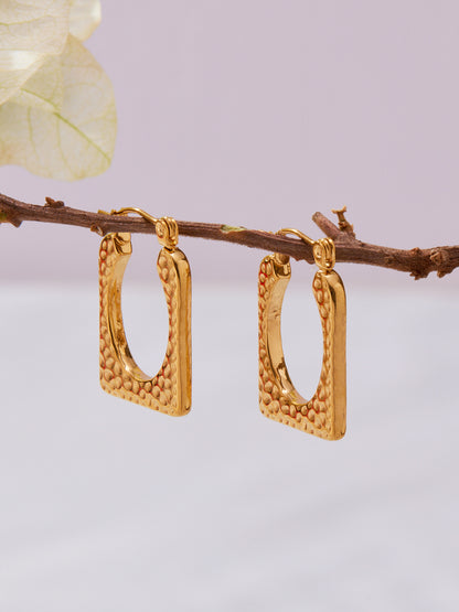 316L Stainless Steel 18K Gold Plated Hammered Irregular Drop Earrings - Image 6