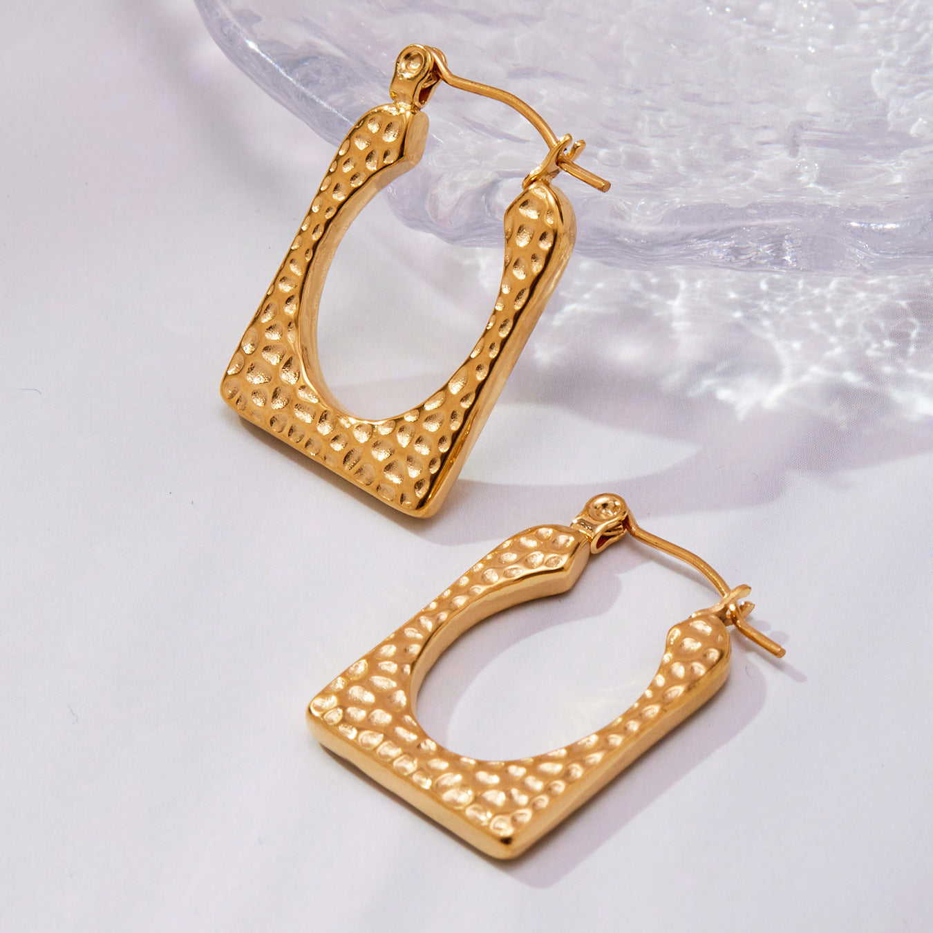 316L Stainless Steel 18K Gold Plated Hammered Irregular Drop Earrings - Image 8