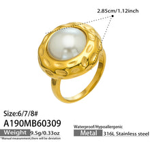 316L Stainless Steel 18K Gold Plated Hammered Shell Pearl Open Ring -  Sensitive Skin Friendly - Detail 13