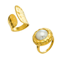 316L Stainless Steel 18K Gold Plated Hammered Shell Pearl Open Ring