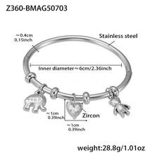 316L Stainless Steel 18K Gold Plated Heart Bear Elephant Charm Bracelet - Image 2