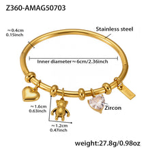 316L Stainless Steel 18K Gold Plated Heart Bear Elephant Charm Bracelet - Image 4