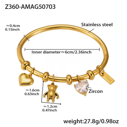 316L Stainless Steel 18K Gold Plated Heart Bear Elephant Charm Bracelet - Image 4