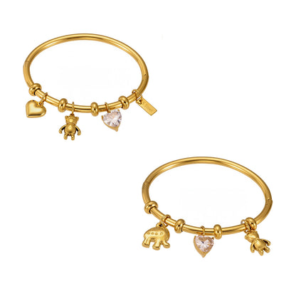 316L Stainless Steel 18K Gold Plated Heart Bear Elephant Charm Bracelet - Image 9
