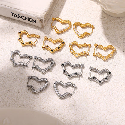 316L Stainless Steel 18K Gold Plated Heart Stud Earrings - Image 2