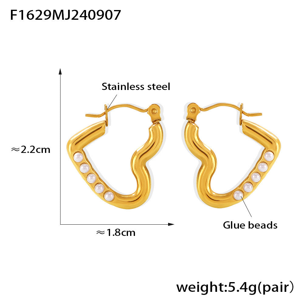 316L Stainless Steel 18K Gold Plated Heart Stud Earrings - Image 7