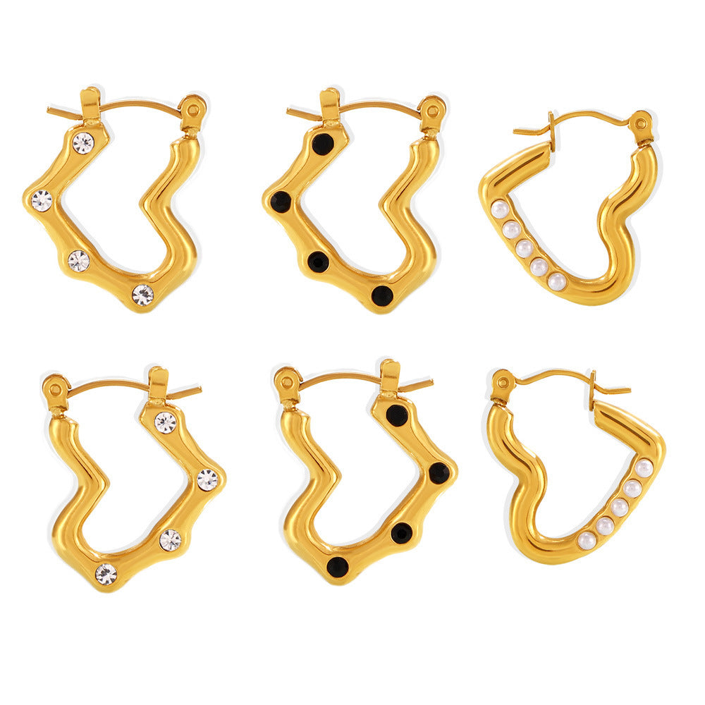 316L Stainless Steel 18K Gold Plated Heart Stud Earrings - Image 9