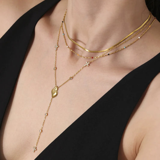 316L Stainless Steel 18K Gold Plated Heart Zircon Y-Necklace - Image 3