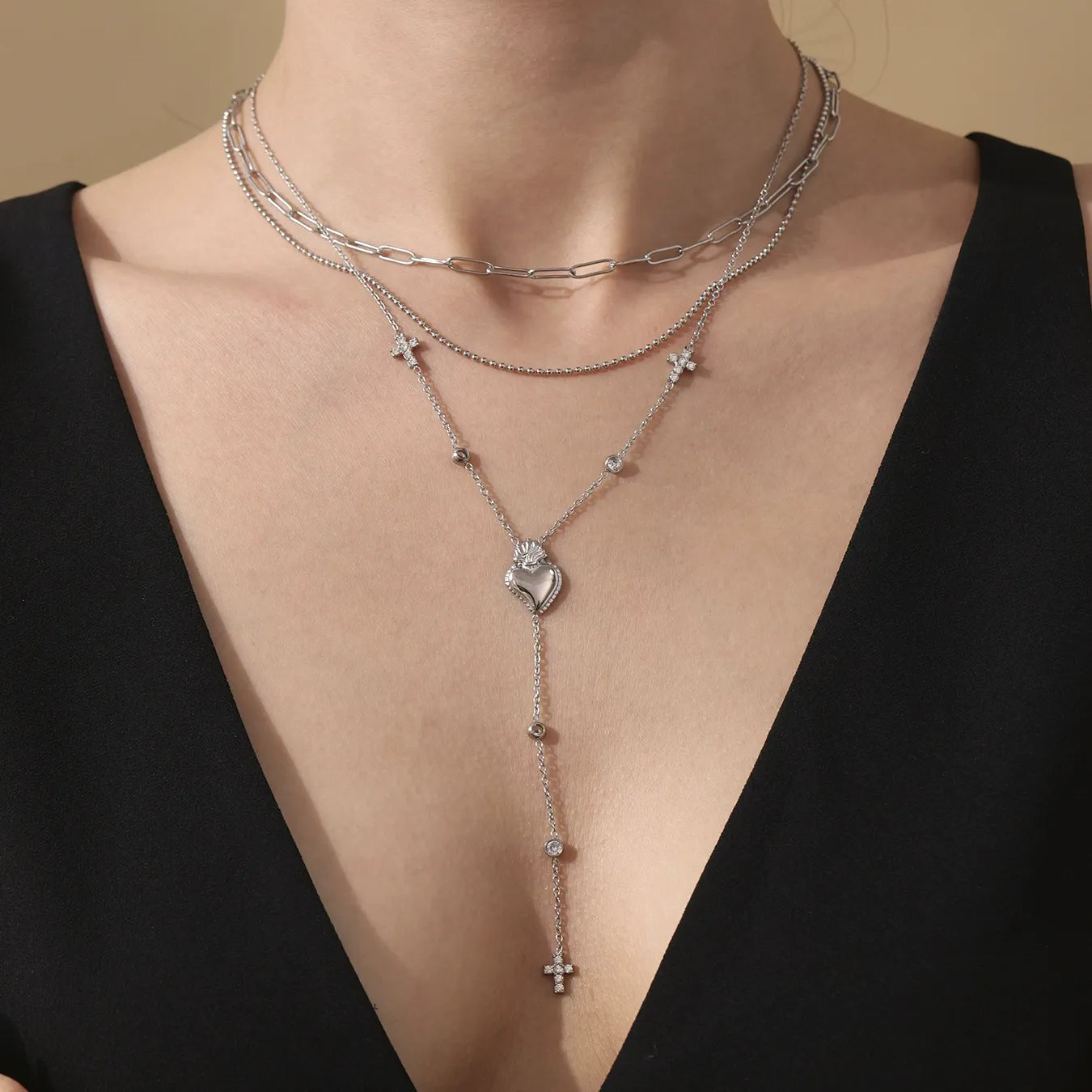 316L Stainless Steel 18K Gold Plated Heart Zircon Y-Necklace - Image 4