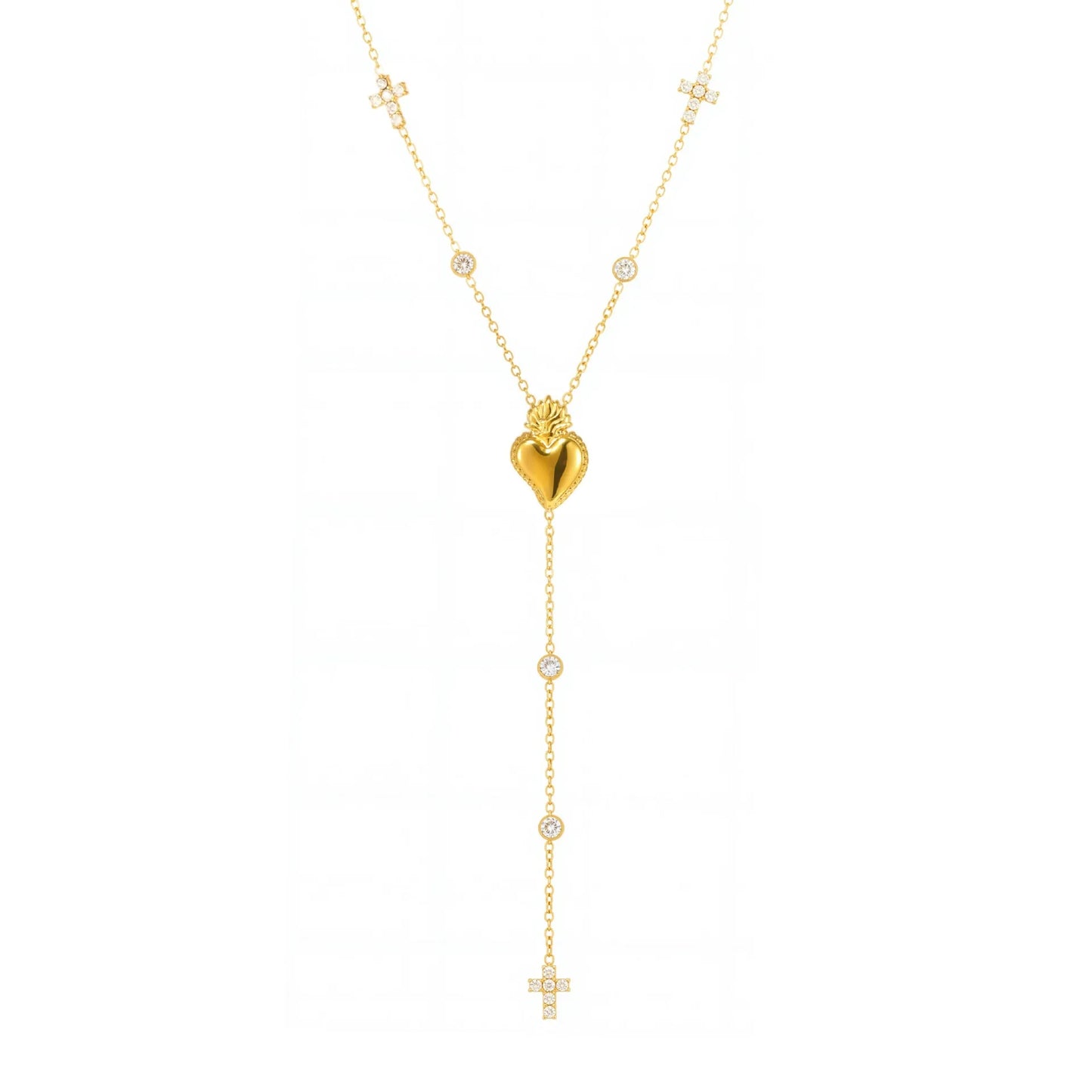 316L Stainless Steel 18K Gold Plated Heart Zircon Y-Necklace - Image 5