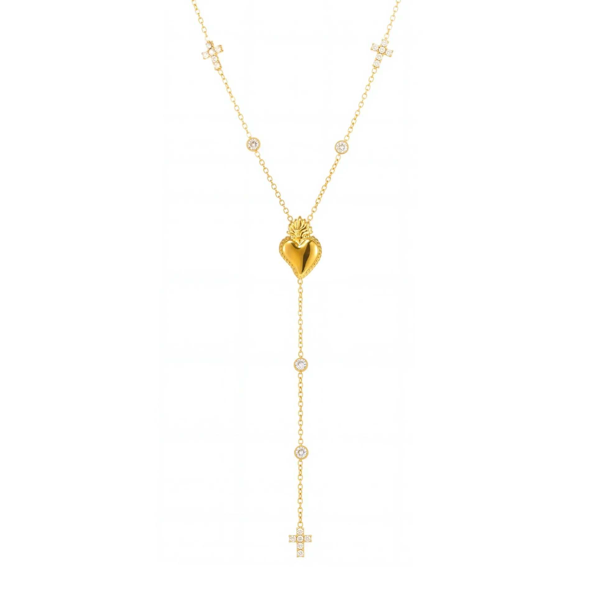 316L Stainless Steel 18K Gold Plated Heart Zircon Y-Necklace - Image 5