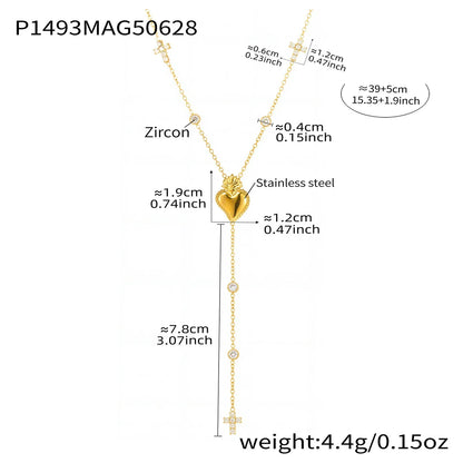 316L Stainless Steel 18K Gold Plated Heart Zircon Y-Necklace - Image 6