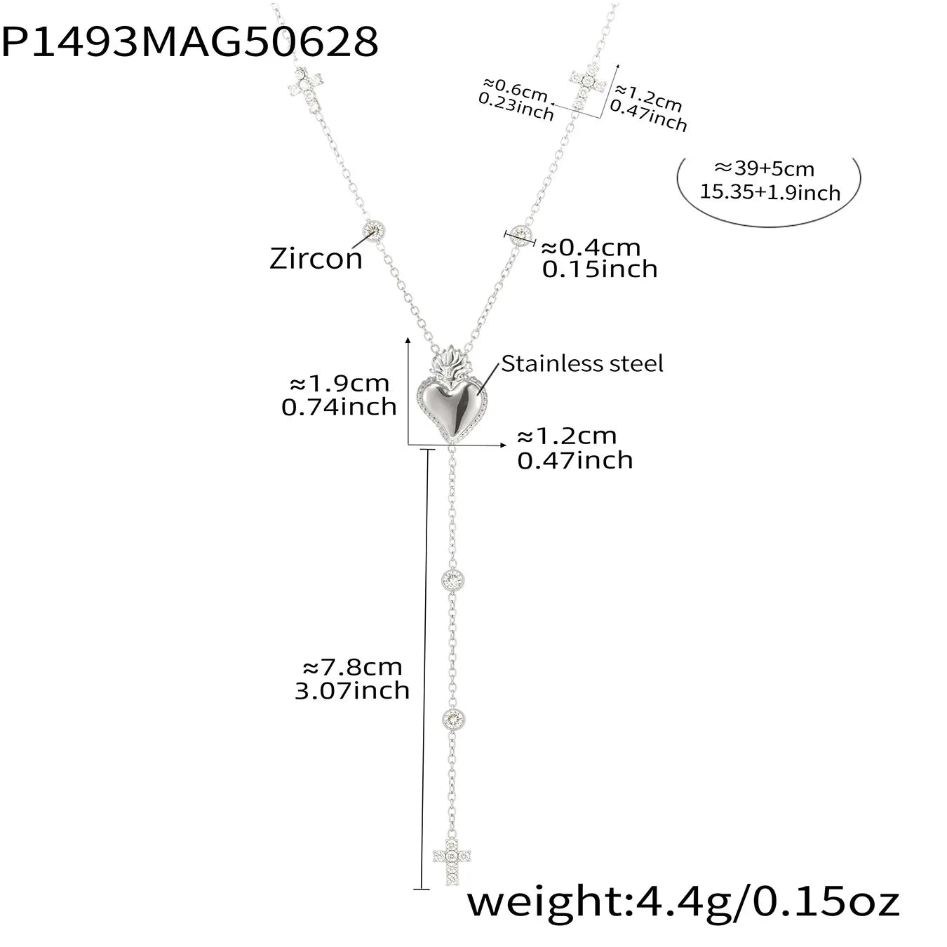 316L Stainless Steel 18K Gold Plated Heart Zircon Y-Necklace - Image 7