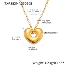 Product dimension chart for the 18K gold plated puffed heart necklace, including pendant size and chain length.
