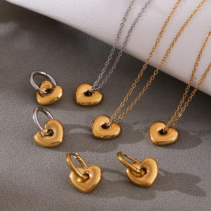 316L Stainless Steel 18K Gold Plated High-Quality Heart Pendant Necklace & Earrings Set - Image 5