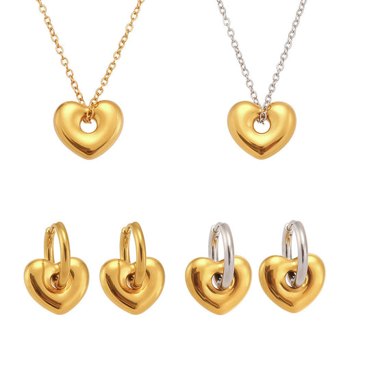 316L Stainless Steel 18K Gold Plated High-Quality Heart Pendant Necklace & Earrings Set - Image 6