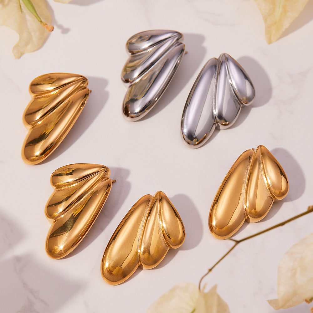 316L Stainless Steel 18K Gold Plated Highly Polished Geometric Angel Wing Earrings - Image 11