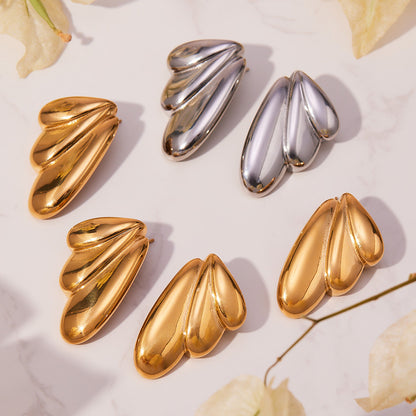 316L Stainless Steel 18K Gold Plated Highly Polished Geometric Angel Wing Earrings - Image 11