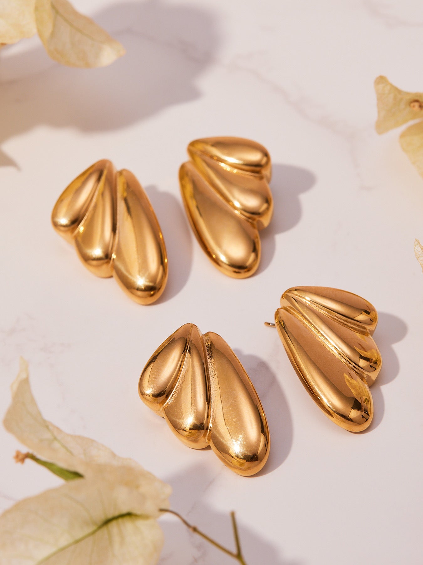 316L Stainless Steel 18K Gold Plated Highly Polished Geometric Angel Wing Earrings - Image 2