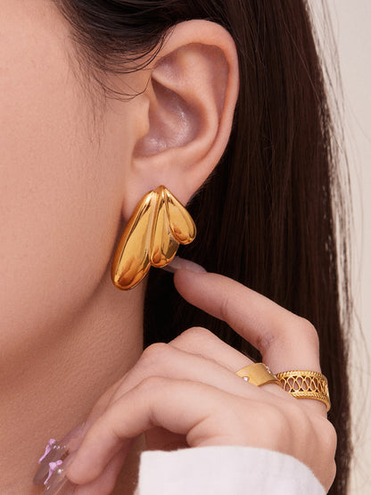 316L Stainless Steel 18K Gold Plated Highly Polished Geometric Angel Wing Earrings - Image 3