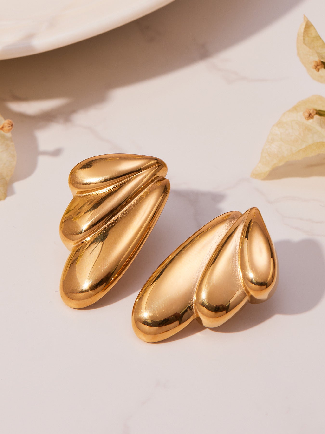 316L Stainless Steel 18K Gold Plated Highly Polished Geometric Angel Wing Earrings - Image 4