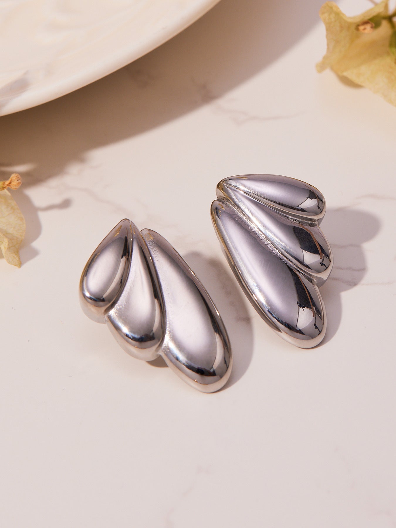 316L Stainless Steel 18K Gold Plated Highly Polished Geometric Angel Wing Earrings - Image 6