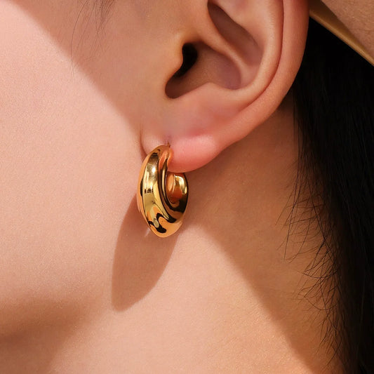 316L Stainless Steel 18K Gold Plated Hollow C-Hoop Earrings - Image 3