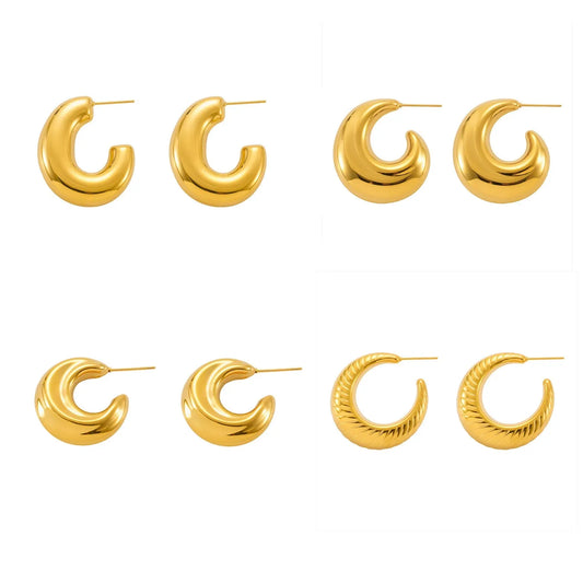 316L Stainless Steel 18K Gold Plated Hollow C-Hoop Earrings - Image 5