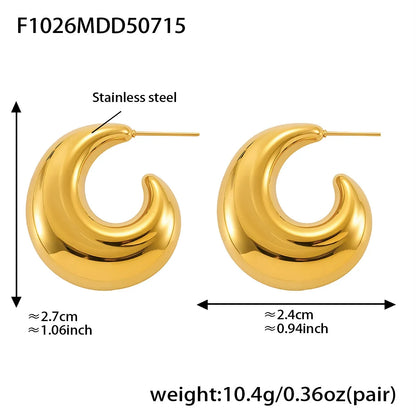 316L Stainless Steel 18K Gold Plated Hollow C-Hoop Earrings - Image 7