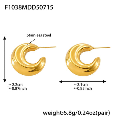 316L Stainless Steel 18K Gold Plated Hollow C-Hoop Earrings - Image 8