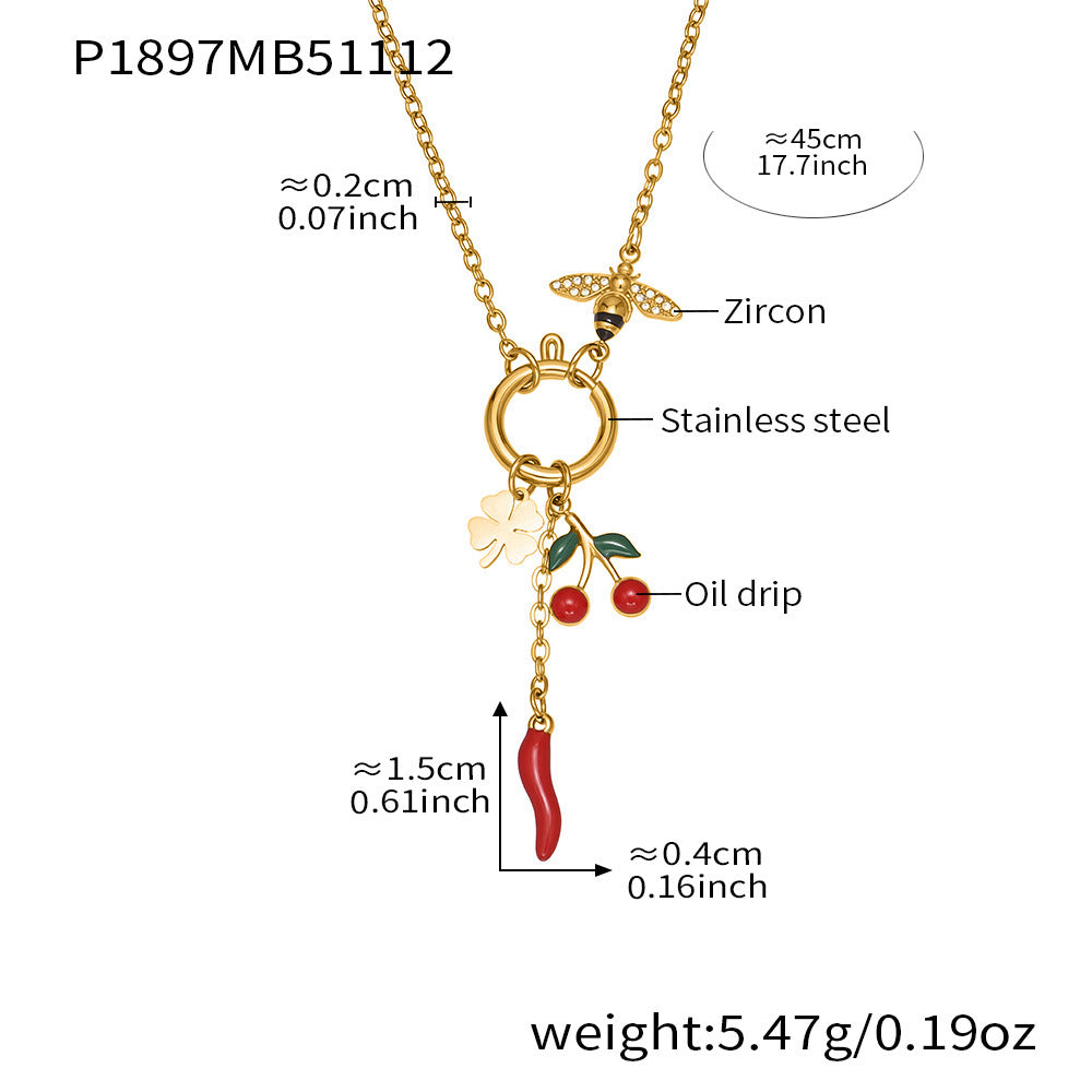 316L Stainless Steel 18K Gold Plated Hollow Heart Four-leaf Clover Layered Necklace - Image 1