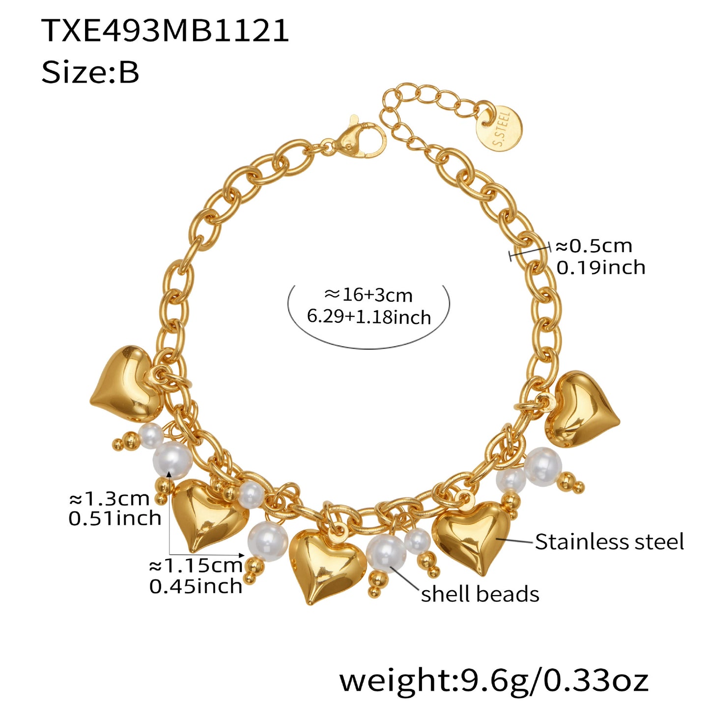 316L Stainless Steel 18K Gold Plated Hollow Heart Pearl Bracelet & Necklace - Image 10